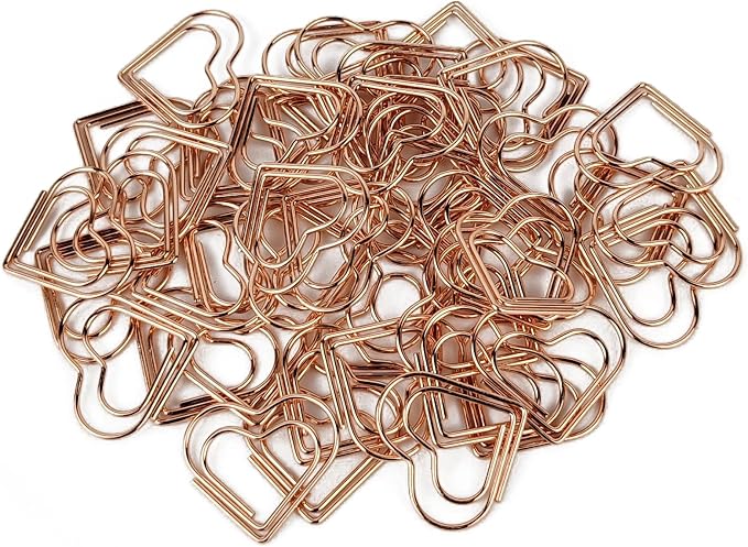 50 Pcs Cute Paper Clips Suitable for Children Ladies Wedding Decoration Document Notes Organization Office Supplies Heart Paper Clips (Rose Gold)
