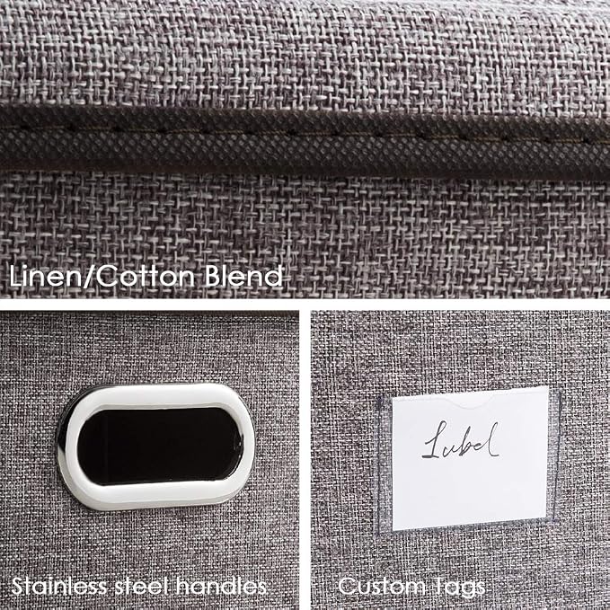 PRANDOM Extra Large Collapsible Storage Bins with Lids [5-Pack] Linen Fabric Foldable Storage Baskets Boxes Organizer Containers Cube with Cover for Bedroom Closet Office Nursery (22.8x15.75x13.8)