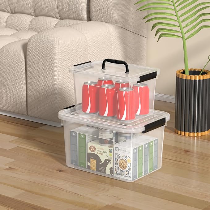 Wekioger 2 Pack Clear Plastic Storage Bins with lids, 6 Quart & 12 Quart Container Boxes