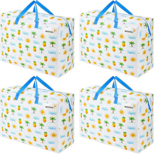 VENO 4 Pack Heavy Duty Moving Bags, Storage Bags, Packing Supplies, Top Zipper, Storage Totes for Camping, Clothes, Bedding, Comforters, Pillows (27 Gallon, Tropical Island, 4 Pack)