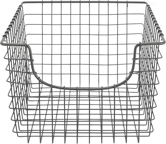 Spectrum Wire Scoop Basket Storage Bin Industrial Gray Nesting Metal Baskets Pack of 2 for Kitchen Pantry Closet Bathroom Garage Organization, Heavy Duty Wire Basket Organizer for Storage Decor