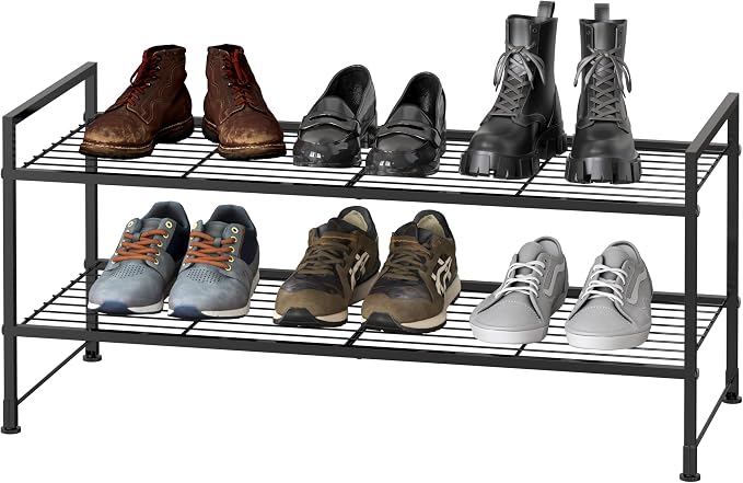 Simple Houseware 2-Tier Stackable Wire Shoes Rack, Black