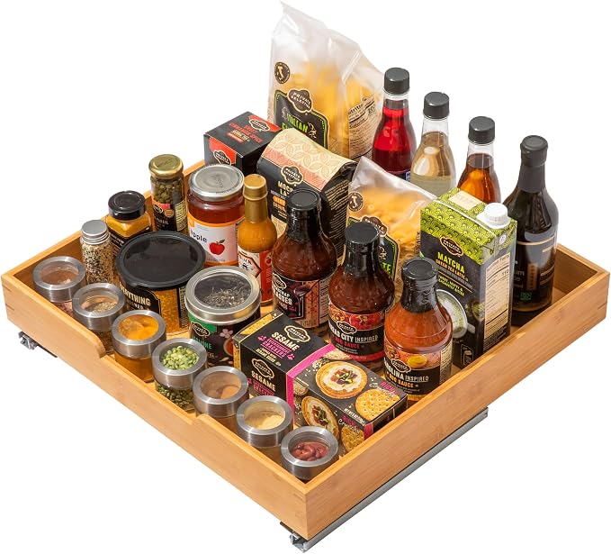 HOLDN’ STORAGE Bamboo Wooden Pull out Cabinet Organizer 26"W x 21"D Requires At Least a 27.25"W x 21"D Cabinet Opening W/Lifetime Limited Warranty, Bamboo Tray and Heavy Gauge Metal Rails