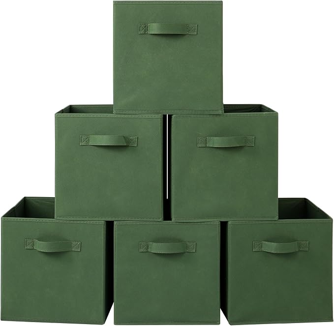 Stero Fabric Storage Bins 6 Pack Fun Colored Durable Storage Cubes with Fabric Handles Foldable Cube Baskets for Home, Kids Room, Closet and Toys Organization Dark Green
