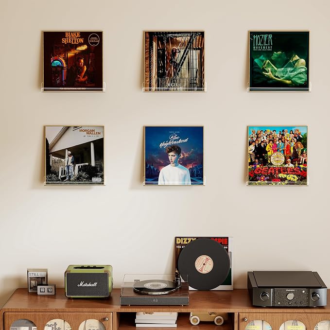 Laurensory Vinyl Record Wall Mount Shelves, 12 inch Vinyl Holder, 6 Pack | Clear Acrylic Floating Shelves for Album Record Storage Display, Wall Decor, Magazine Rack, Kids Bookshelf, Picture Ledge