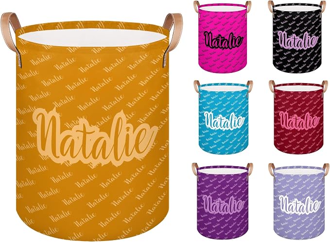 Personalized Laundry Basket, Custom Gift Laundry Hamper, Collapsible Nursery Waterproof Laundry Baskets, Dirty Clothes Toy Hamper with Handles Name Text Orange