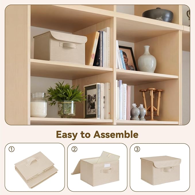GRANNY SAYS Small Storage Bins with Lids, Small Storage Boxes, Shelf Baskets for Shelf, Collapsible Storage Bins for Living Room, Bedroom, 10x8x7 Inch, Khaki, 2-Pack