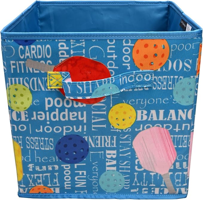 CAIT CHAPMAN HOME COLLECTION Passion for Sports Storage Bins (Blue Pickleball, 11"x11"x11" Cube)