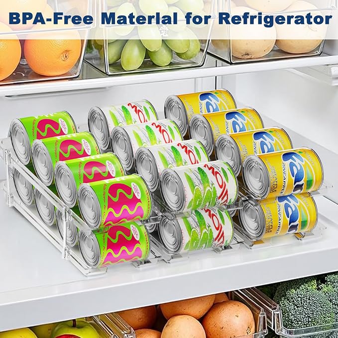 Dayacoco Can Organizer For Pantry,3 Sets 3 Tiers Pantry Organizers And Storage, Pantry Organizer for Fridge 36 Standard and Tall Cans Rack Automatic Rolling Stackable Canned Food Organizer, Clear