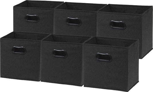 Simple Houseware Foldable Cube Storage Bins with Handles, 11-Inch, Black, 6-Pack, Fabric Cubes Organizer for Closet or Shelves