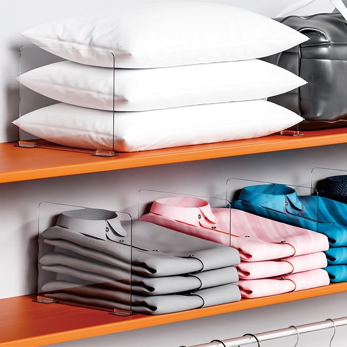 Yieach 8 Pack Acrylic Shelf Dividers for Closet Organization - Suitable for All Cupboard,Wood Shelves -Clear Closet Dividers for T Shirt,Towel,Bag,Purse Dividers,Handbag Organizer,Sweater Organizer