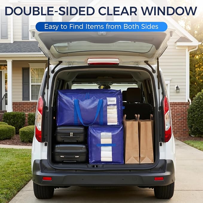 BAGAIL Heavy Duty Moving Bags with Strong Handle, Extra Large Moving Boxes, Storage Tote for Clothes, College Moving Supplies(6 Pack, Blue-windows)
