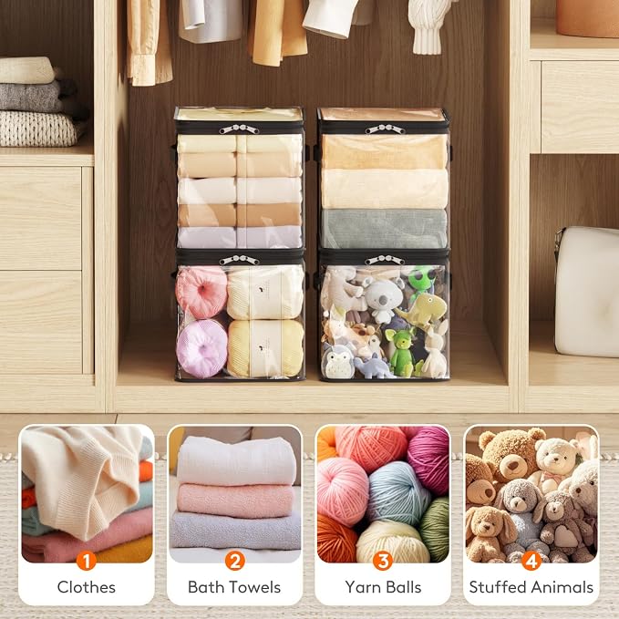 Lifewit 4 Pack Clear Clothes Storage Bags, Sweater Storage with Zipper, 18L Vinyl Foldable Moving Bags, Storage Container for Blankets Bed Sheet Sweater Yarns