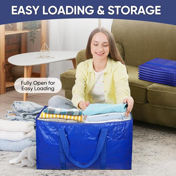 TICONN 8 Pack Extra Large Moving Bags with Zippers & Carrying Handles, Heavy-Duty Storage Tote Moving Boxes for Space Saving (8 PK, 30 Gallon)