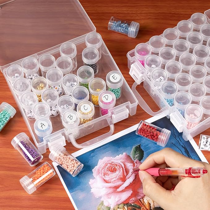 Bead Organizer, Bead Containers, 30 Grids Diamond Painting Storage Containers Clear Bead Organization Diamond Painting Accessories Small Storage Container for Beads Seeds Glitter Rhinestones (2 Pack)