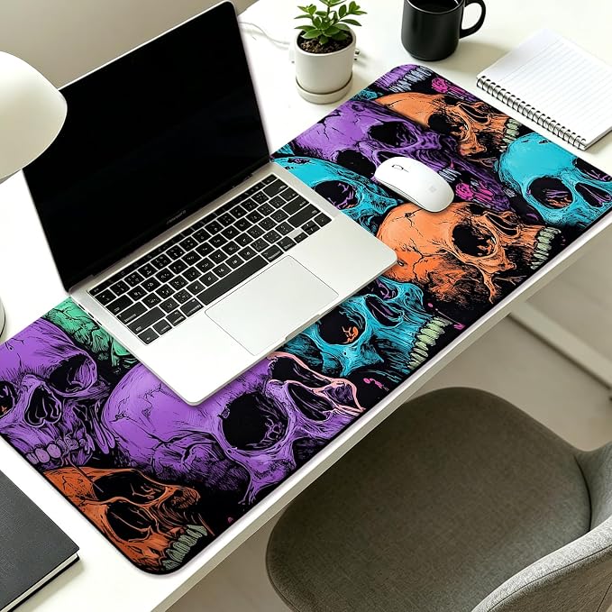 Scary Skull Gaming Desk Mat, Computer Keyboard Large Extended Cool Multi-Color Skull Mouse Pad for Office and Home, 31.5×11.8 Inches, XL