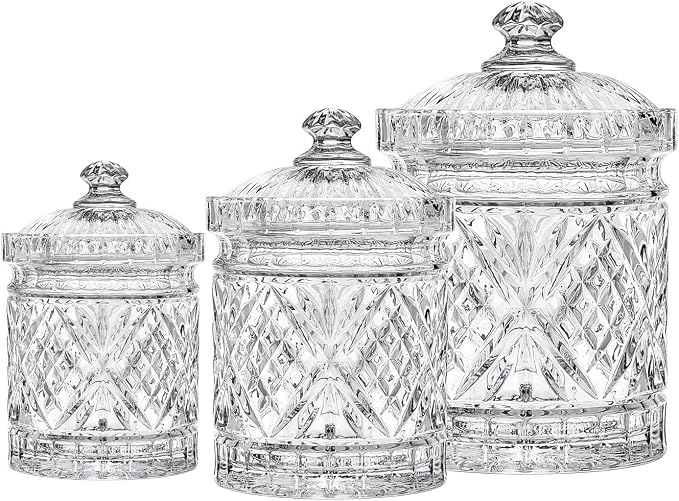 Godinger Canister Set, Crystal Glass Canisters Food Storage Candy Jars - Dublin Collection, Set of 3