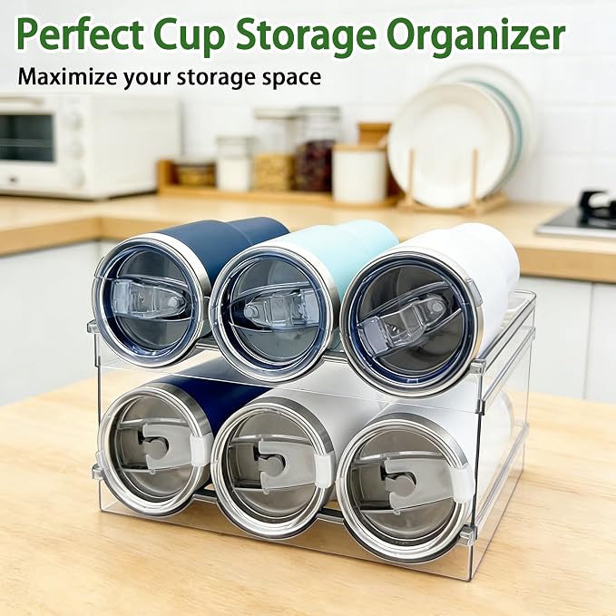 Spaclear 2 Pack Water Bottle Organizer, Stackable Kitchen Pantry Storage Shelf, Plastic Water Bottle Holder for Cabinet and Fridge Organization