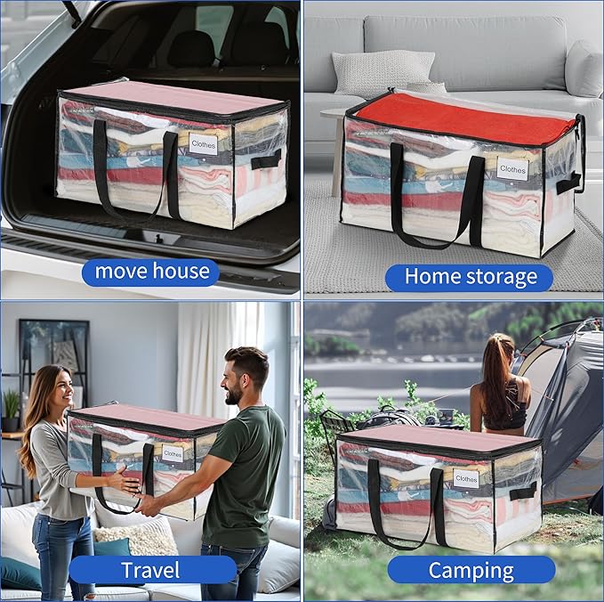 BAGAIL Heavy Duty Moving Bags with Strong Handle, Extra Large Moving Boxes, Storage Tote for Clothes, College Moving Supplies(Clear, 6 Pack)