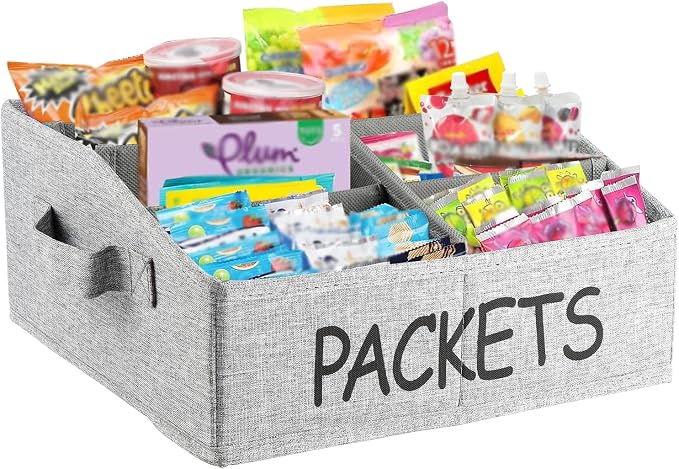8 Compartment Fabric Snack Organizer with Handle, Portable Kitchen Pantry Storage and Spice Packet Organizer