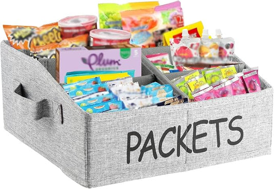 8 Compartment Fabric Snack Organizer with Handle, Portable Kitchen Pantry Storage and Spice Packet Organizer