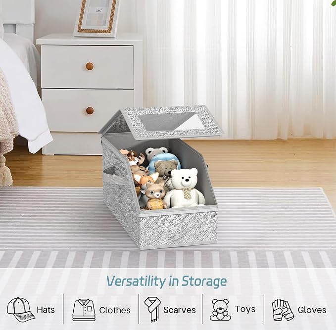 AOODA Stackable Hat Storage for Baseball Caps, Holds up to 12 Caps Hat Organizer for Closet, Sturdy Hat Boxes for Men with Cardboard, Grey