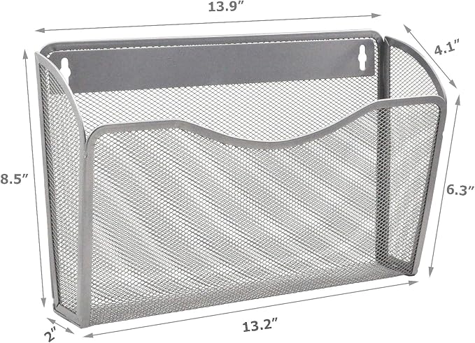 EASEPRES 3 Single Pocket Mesh Hanging File Organizer, Vertical Wall Mounted Magazine File Holder, Mount Basket Mail Paper Document Folder Organizing for Office, Home and School, Silver
