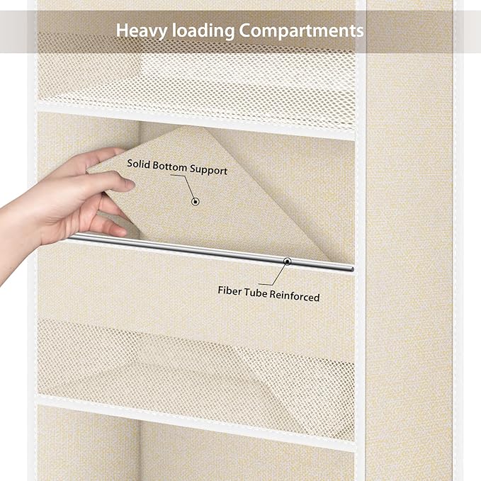 Univivi 6-Shelf Over Door Hanging Organizer Fabric Baby Door Storage with 5 Extra Large Capacity Pockets Behind the Door Hanging Storage Organizers Easy Install Door Storage for Baby Essential (Beige)