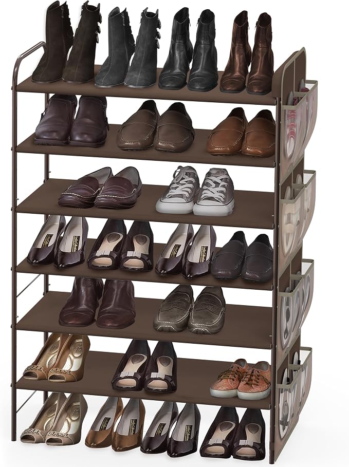 Simple Houseware 6-Tier Shoe Rack Storage Organizer w/Side Hanging Bag, Bronze