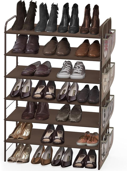 Simple Houseware 6-Tier Shoe Rack Storage Organizer w/Side Hanging Bag, Bronze