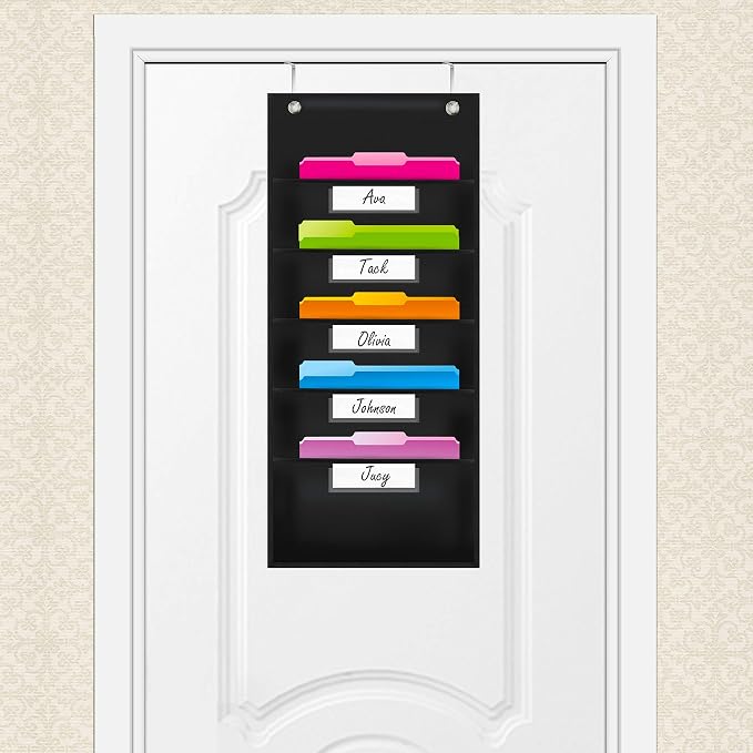 Vantasii Organization Pocket Chart, Wall File Organizer Folder with 5 File Pockets, 5 Dry-Erase Name Cards Plus 2 Over Door Hooks, 14 X 28 inch