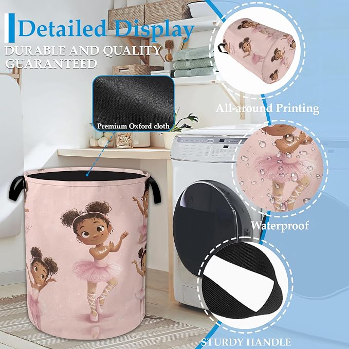 Ballet Girl Laundry Basket Collapsible Laundry Hamper Oxford Storage Bin for Clothes Storage, Organizer, Books and Sundries 16" X 20.8"