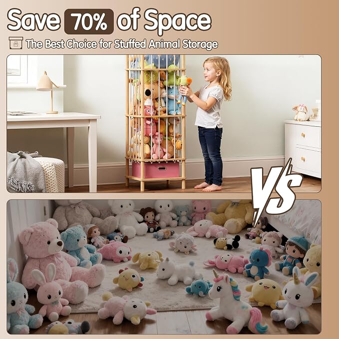 Brelley Stuffed Animal Storage Zoo Wood Toy Storage Organizer with Drawer, Large Toy Chest Stuffed animal holder for Kids Nursery Playroom Bedroom
