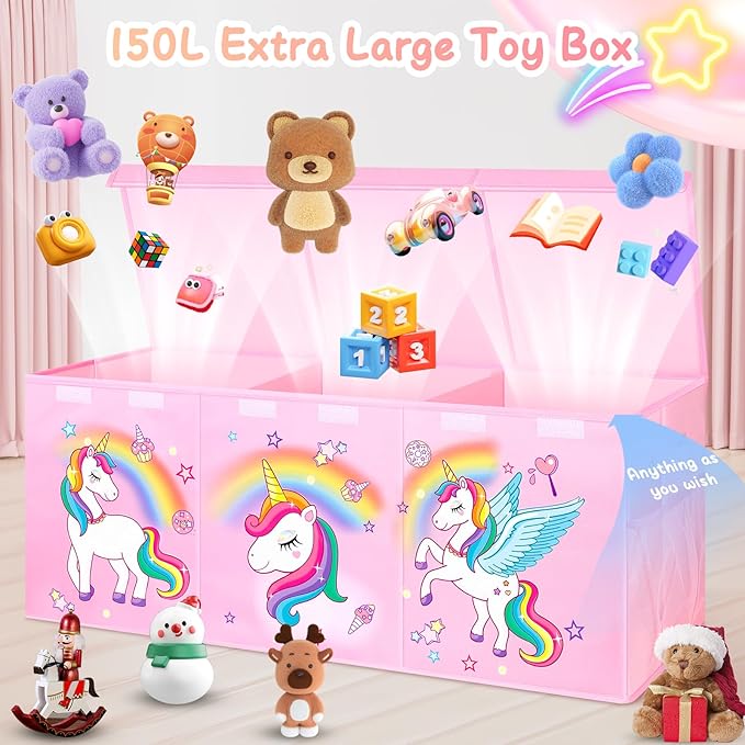 Mabahoo Extra Large Toy Box Chest, Collapsible Toy Storage Organizer with Lids, 40"X14"X16" Sturdy Large Kids Toy Storage Bins Boxes Baskets for Girls, Boys, Nursery, Playroom, Pink