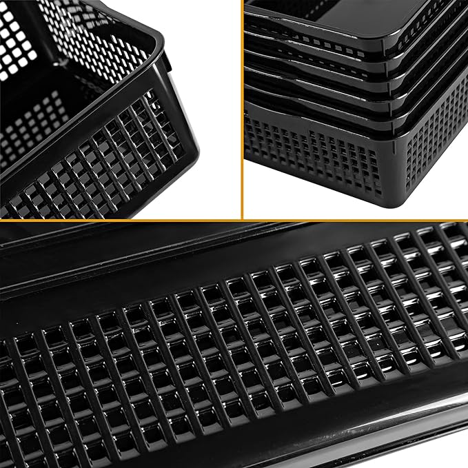 Eslite A4 Size Plastic Storage Basket,Desktop File Paper Letter Organizer Tray, 6-Packs (White+Black)