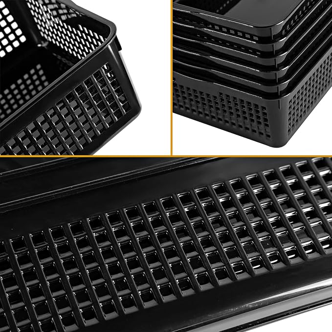 Eslite A4 Size Plastic Storage Basket,Desktop File Paper Letter Organizer Tray, 6-Packs (Black)