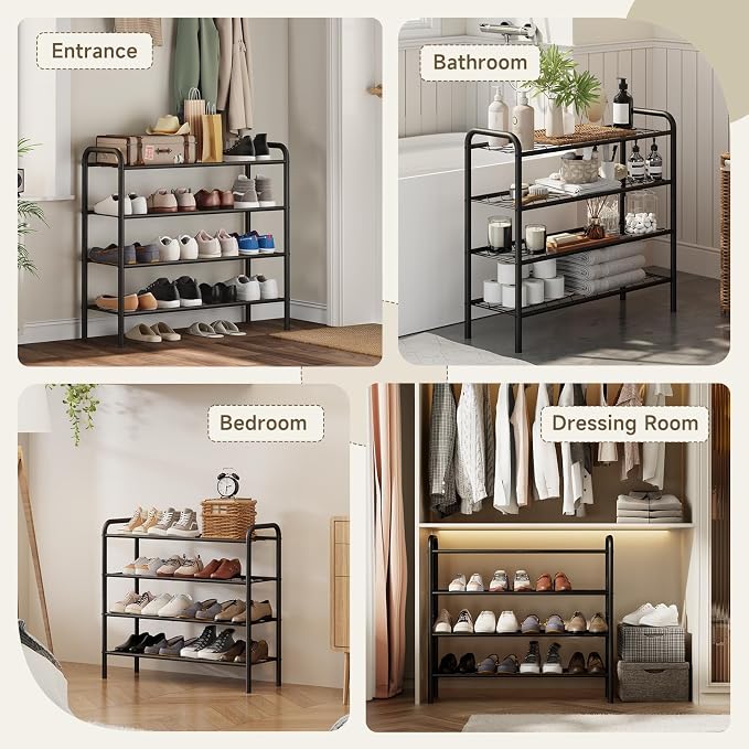 Shoe Rack,Long Shoe Organizer for Closet,Wide Shoe Storage for Entryway, 4 Tier Sturdy Metal Free Standing Shoe Shelf
