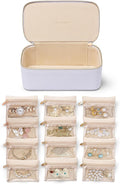 VLANDO Jewelry Travel Case,Travel Jewelry Organizer with Clear Velvet Jewelry Bags 12Pcs Zipper Pouch for Women Earrings Organizers-Purple
