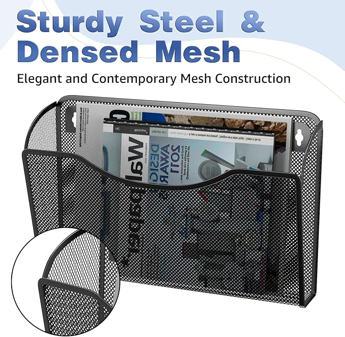 MINDEPOT Wall File Organizer 3 Pack - Heavy Duty Iron Office File Holder for Wall Mount - Hanging Document Organizer for Business, Classroom, Home Office