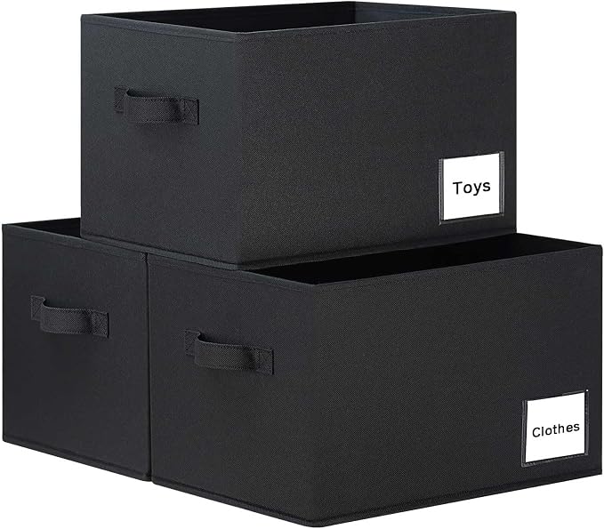 3 Pack Fabric Storage Bins Storage Basket Closet Shelf Organizer for Closet Organizing, Decorative Large Linen Closet Organizers and Storage (Black, 15"x11"x9.5")