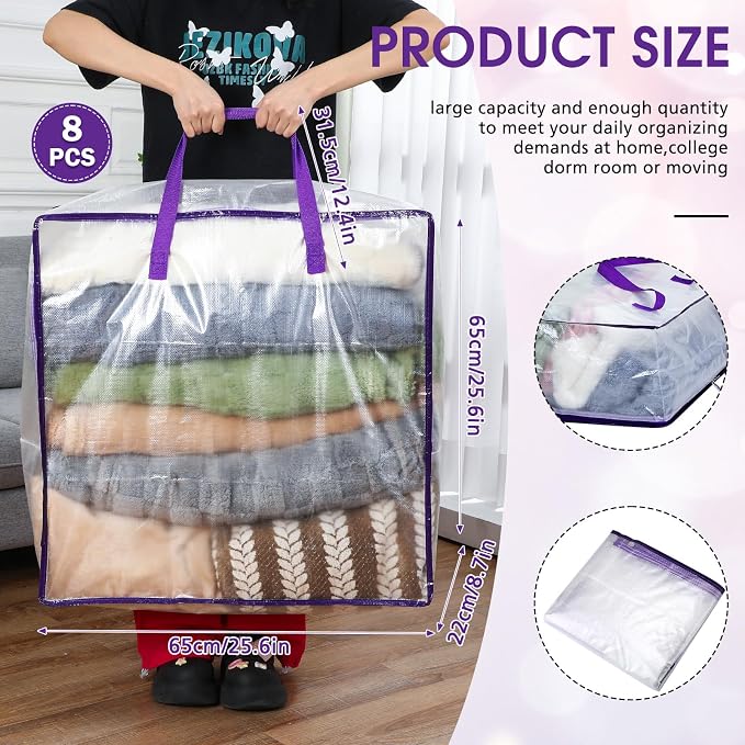 8 Pcs Clear Wreath Storage Bags 26 Inch Garland Container Door Garland Holiday Wreath Storage Holder with Handle and Zipper Heavy Duty Plastic Packing Totes(Purple)