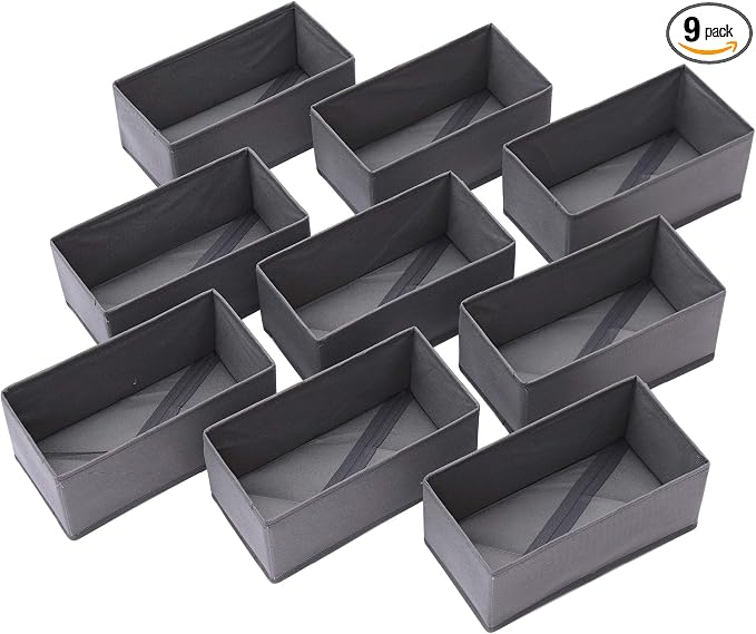 DIOMMELL 9 Pack Foldable Cloth Storage Box Closet Dresser Drawer Organizer Fabric Baskets Bins Containers Divider for Clothes Underwear Bras Socks Lingerie Clothing, M Grey 090
