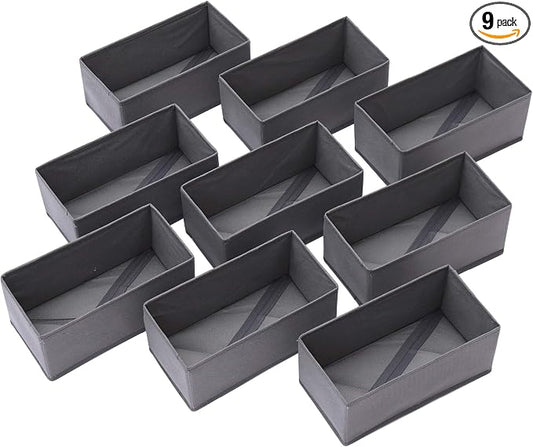 DIOMMELL 9 Pack Foldable Cloth Storage Box Closet Dresser Drawer Organizer Fabric Baskets Bins Containers Divider for Clothes Underwear Bras Socks Lingerie Clothing, M Grey 090