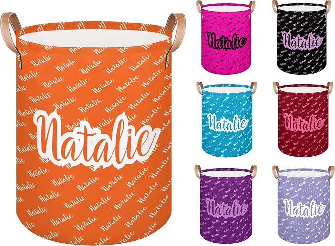 Personalized Laundry Basket, Custom Gift Laundry Hamper, Collapsible Nursery Waterproof Laundry Baskets, Dirty Clothes Toy Hamper with Handles Name Orange