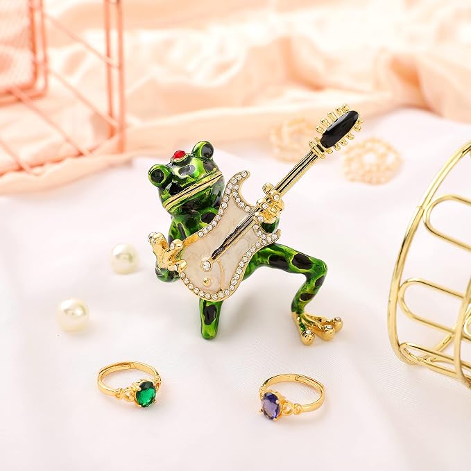QIFU Hand Painted Enameled Frog Style Decorative Hinged Jewelry Trinket Box Unique Gift for Home Decor