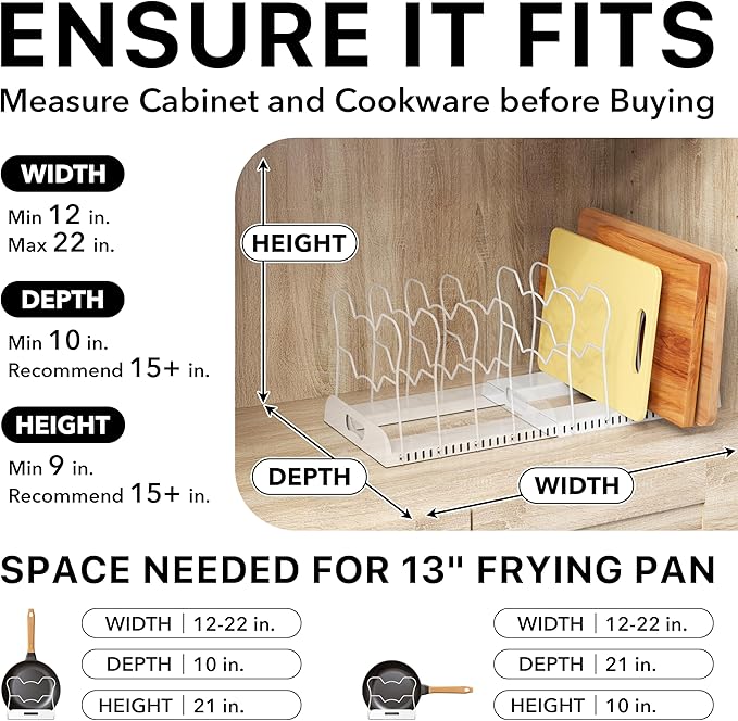 Simple Houseware Expandable Pan Rack 10 Adjustable Compartments, White | Kitchen Cabinet Organizer for Pots, Pans, Lids & Bakeware - Pantry & Countertop Storage