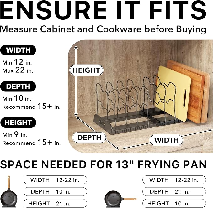 Simple Houseware Expandable Pan Rack 10 Adjustable Compartments, Black | Kitchen Cabinet Organizer for Pots, Pans, Lids & Bakeware - Pantry & Countertop Storage