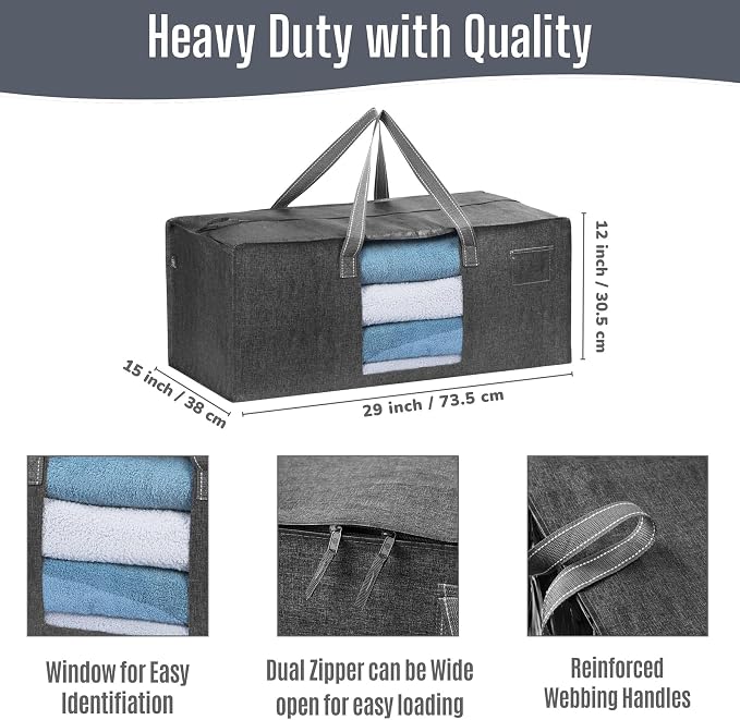 VENO 6 Pack Heavy Duty Moving Bags, Packing Bags with Clear Window, Alternative to Moving Boxes, Storage Bins for Clothes, Blankets, Comforters, College Dorm Essentials (Gray, 6 Pack)