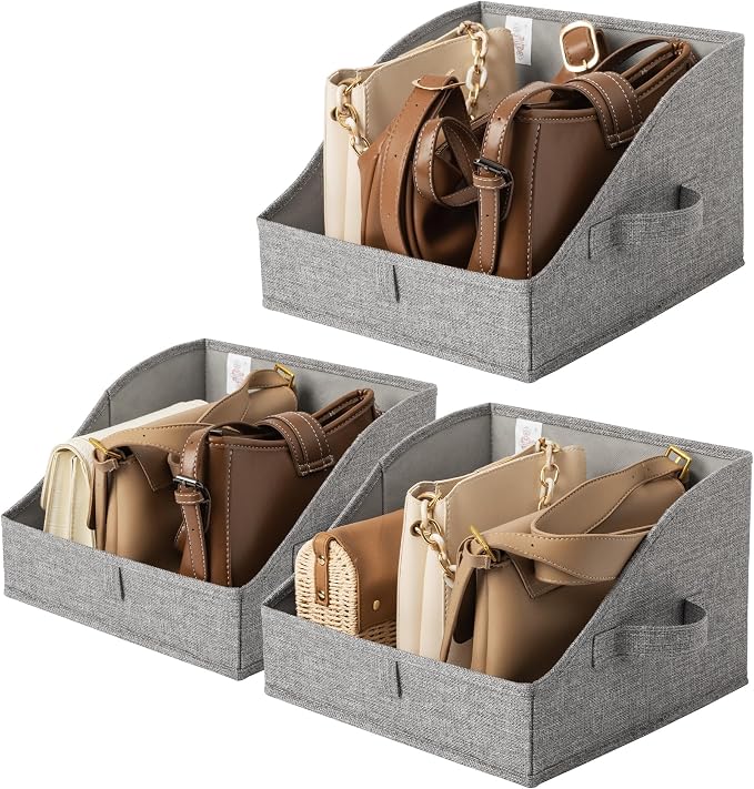GRANNY SAYS Trapezoid Storage Bins, Closet Storage Bins, Purse Storage, Linen Closet Organizers and Storage, Storage Bins for Shelves, Dark Gray, Medium, 3-Pack