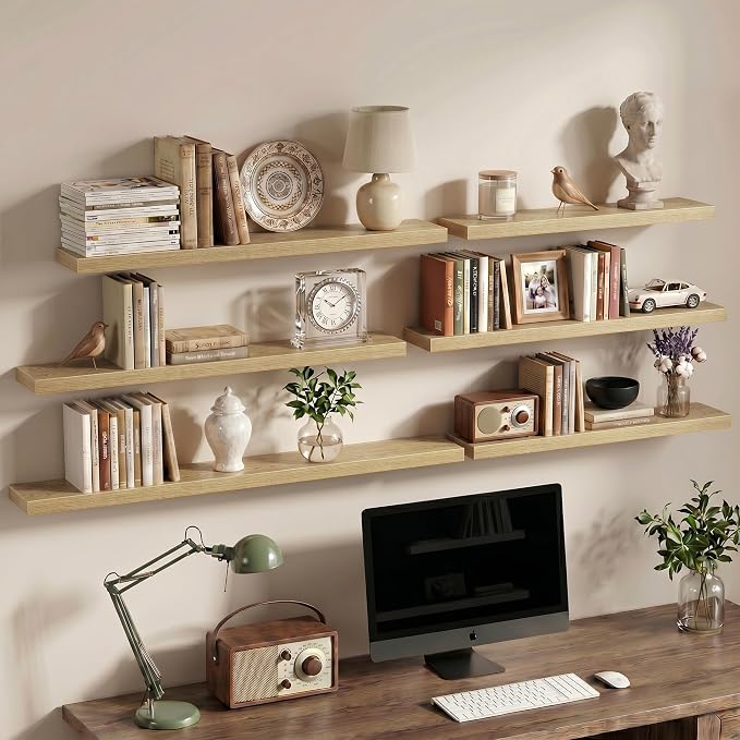 Vivelove 24 Inch Floating Shelves Wall Mounted for Display, 6.5 Deep Duty Shelves with Invisible Brackets for Living Room,Bedroom,Kitchen, Bathroom Storage & Decor,24" Wx6.5 Dx1.4 H - Oak